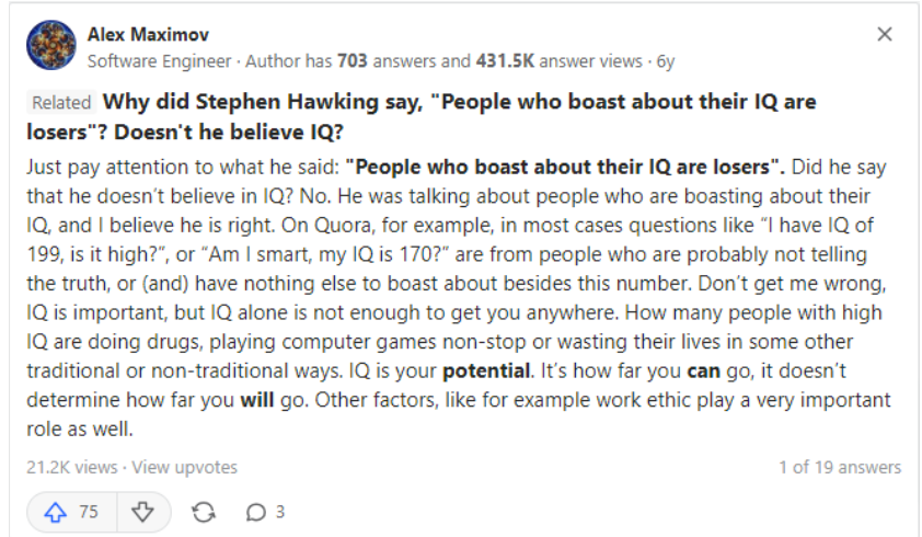 Stephen Hawking's IQ - Alex Maximov