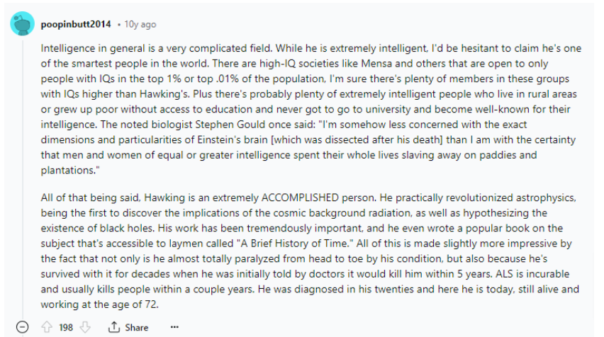 Stephen Hawking's IQ - Poopinbutt