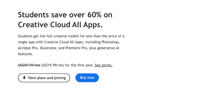 Adobe Creative Cloud Student Plan
