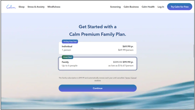 Calm Family Plan