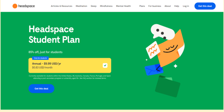 Headspace Student Plan Get this deal button