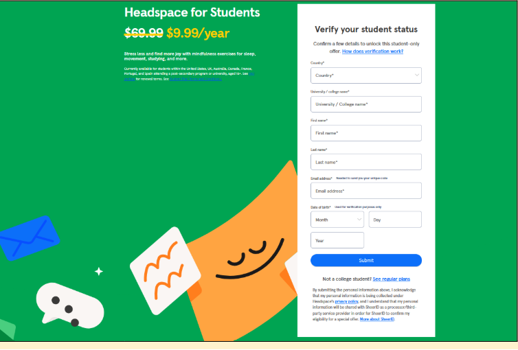 Headspace for students verify your student status