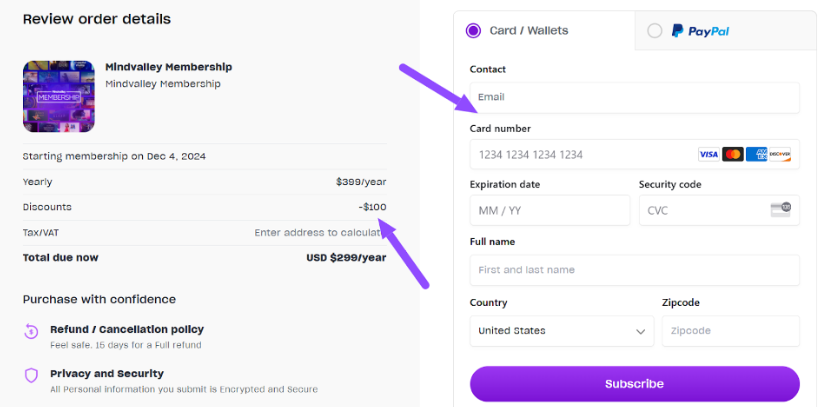 Mindvalley Checkout Page