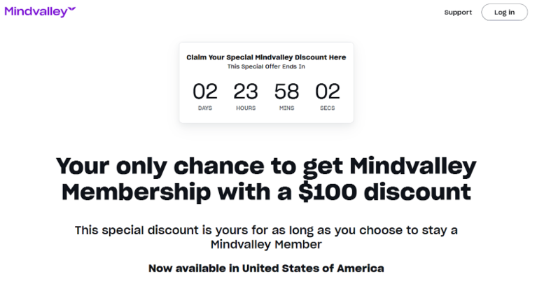 Mindvalley Discount Page